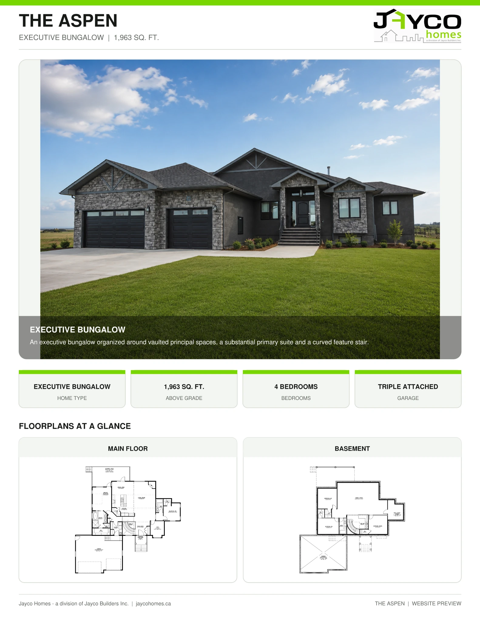 The Aspen Built-On-Site Executive Bungalow floorplan by Jayco Homes