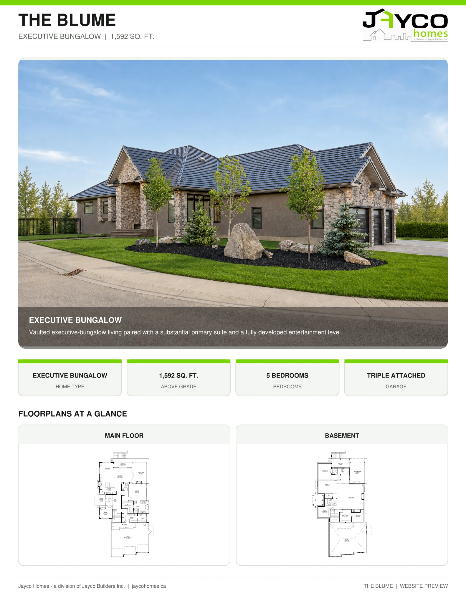 The Blume Built-On-Site Executive Bungalow floorplan by Jayco Homes