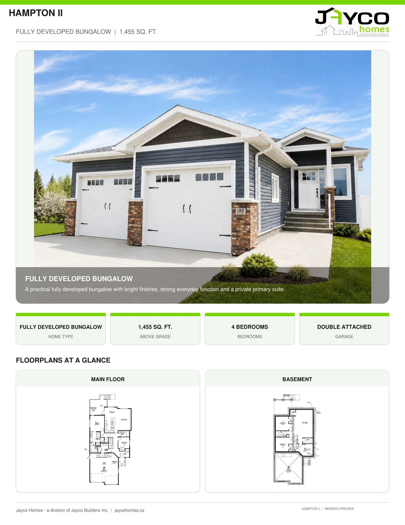 Hampton II Built-On-Site Fully Developed Bungalow floorplan by Jayco Homes