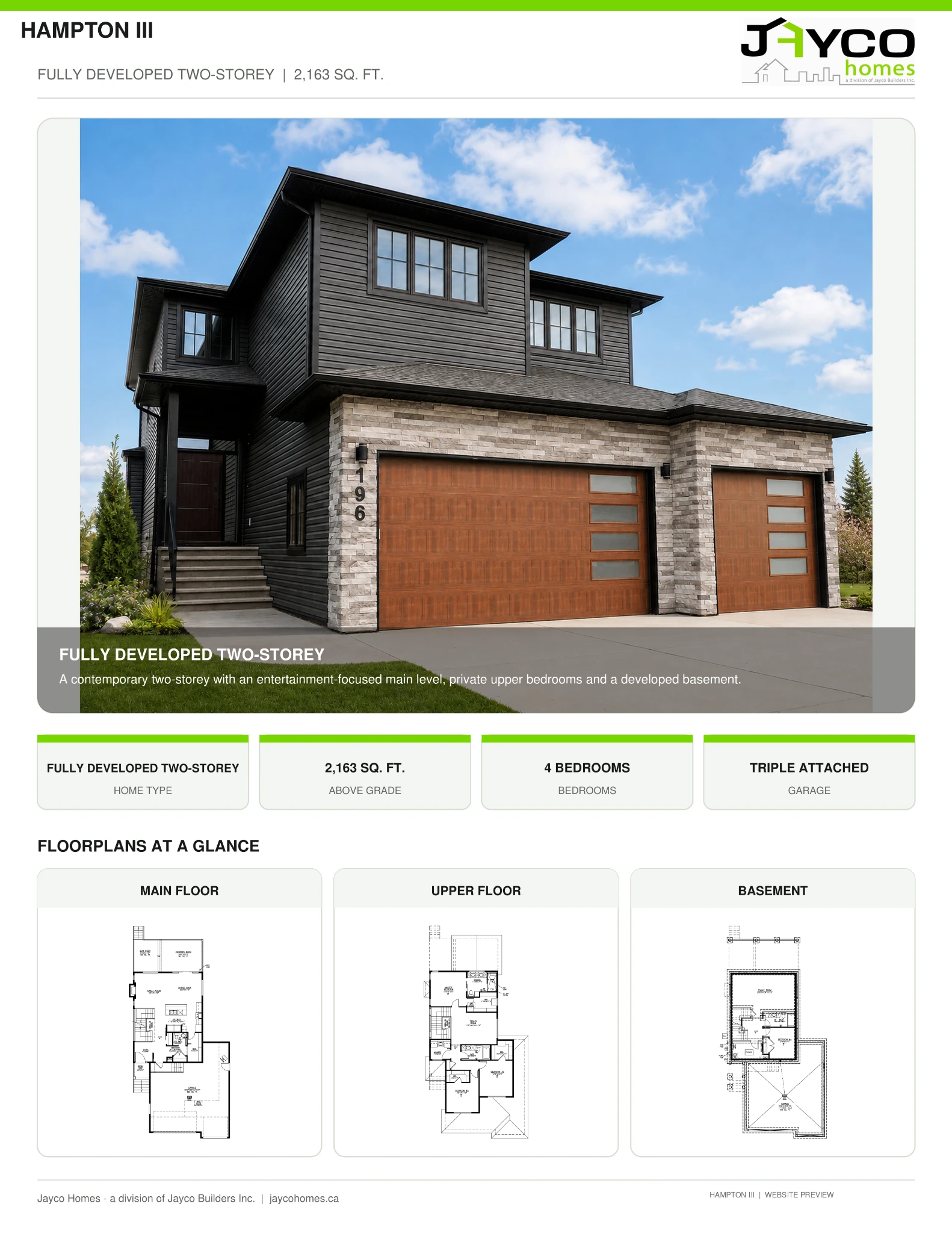 Hampton III Built-On-Site Fully Developed 2-Storey floorplan by Jayco Homes