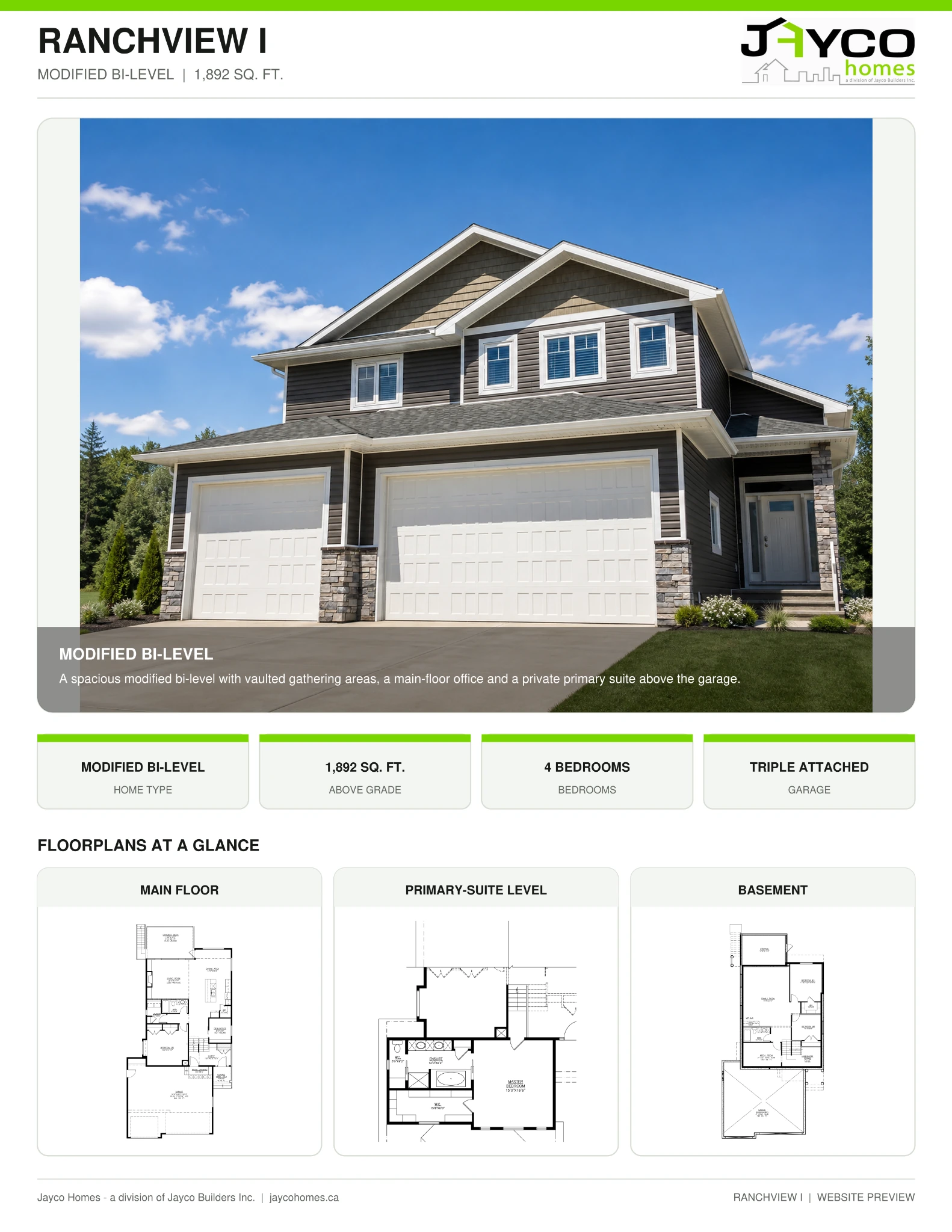 Ranchview I Built-On-Site Modified Bi-Level floorplan by Jayco Homes