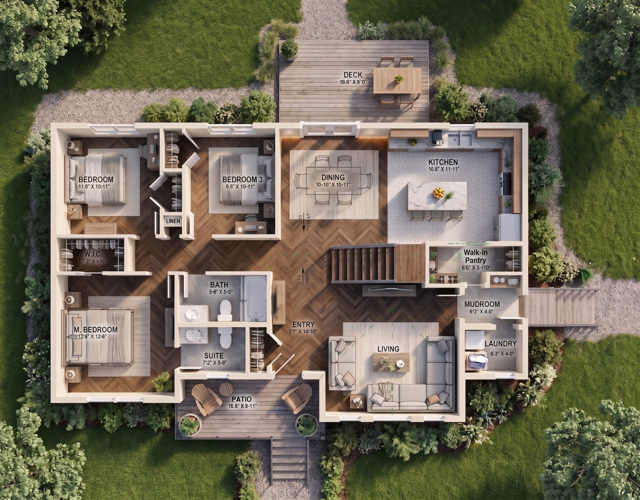 High-resolution top-down three-dimensional Abbey customizable home floorplan